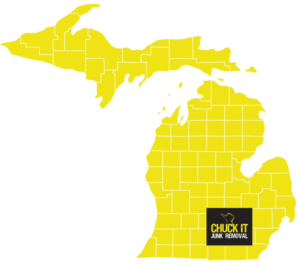 map of michigan with chuck it logo covering the service area